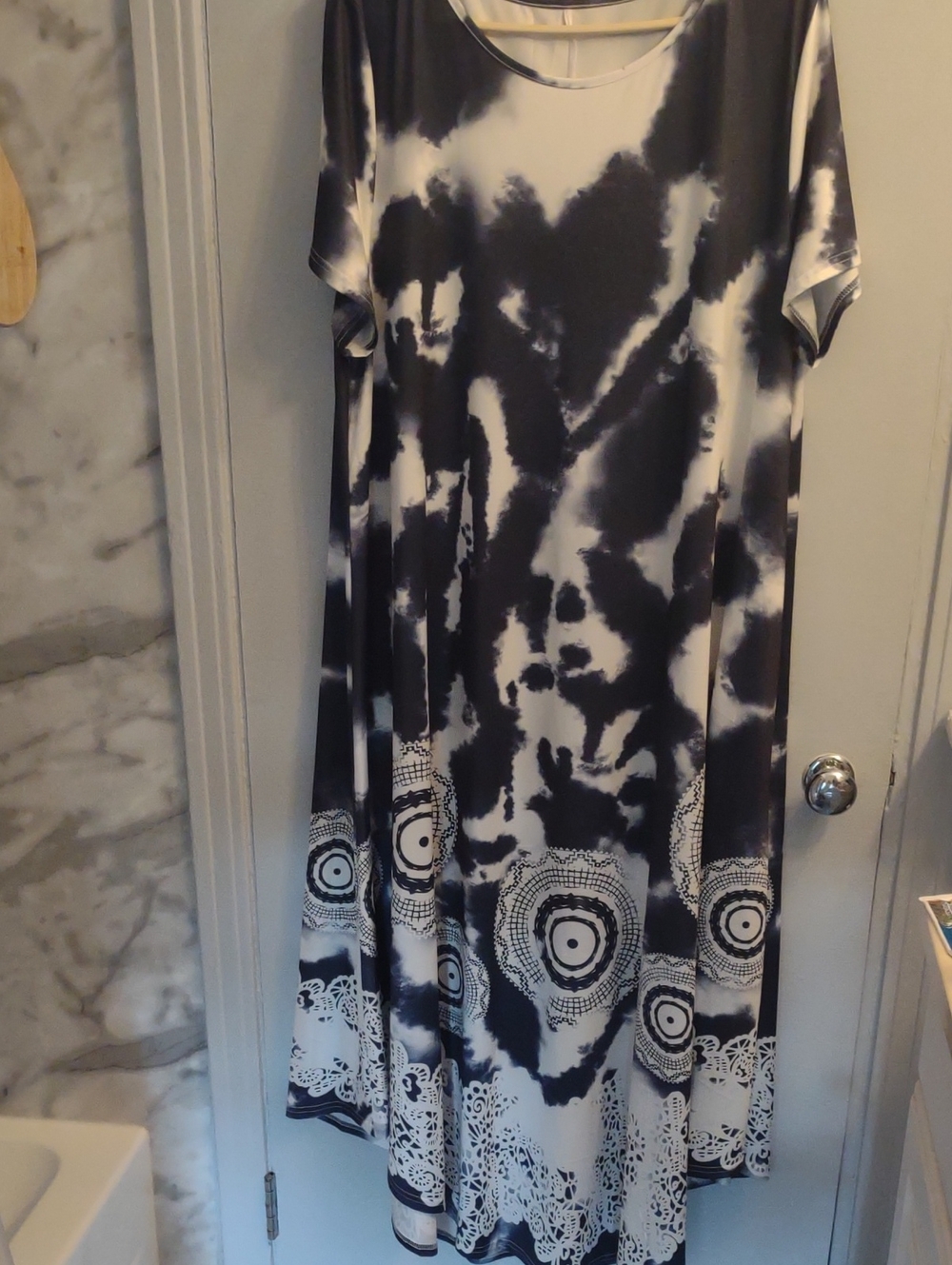 Black and Navy Tie-Dye Midi Dress - Casual Women’s Dress